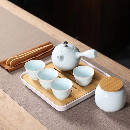青瓷侧把壶旅行茶具（皮包）